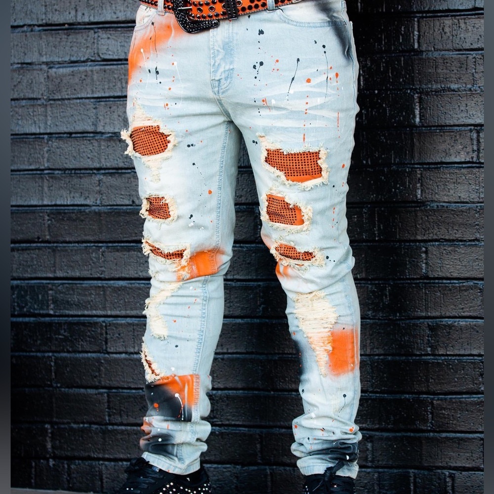 “Orange drip” premium wear Jeans